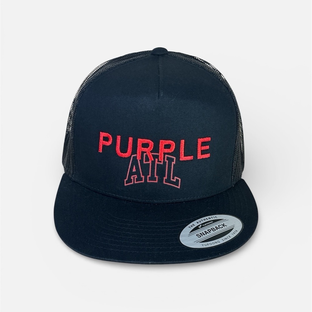 Black Snapback Hat with Red 'PURPLE ATL' Design